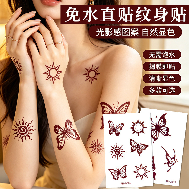Cross-border waterless direct application henna tattoo sticker, vintage brown-red ethnic style, temporary waterless tattoo sticker Cross-border waterless direct application henna tattoo sticker, vintage brown-red ethnic style, temporary waterless tattoo sticker
