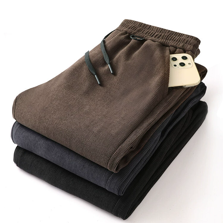 Модные вельбо Corduroy флис демисезонные брюки для отдыха, свободный прямой крой, на эластичной ленте, для среднего возраста