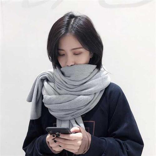 Korean style solid color knitted wool Internet celebrity scarf for women in autumn and winter thickened and warm student scarf men's versatile shawl trend