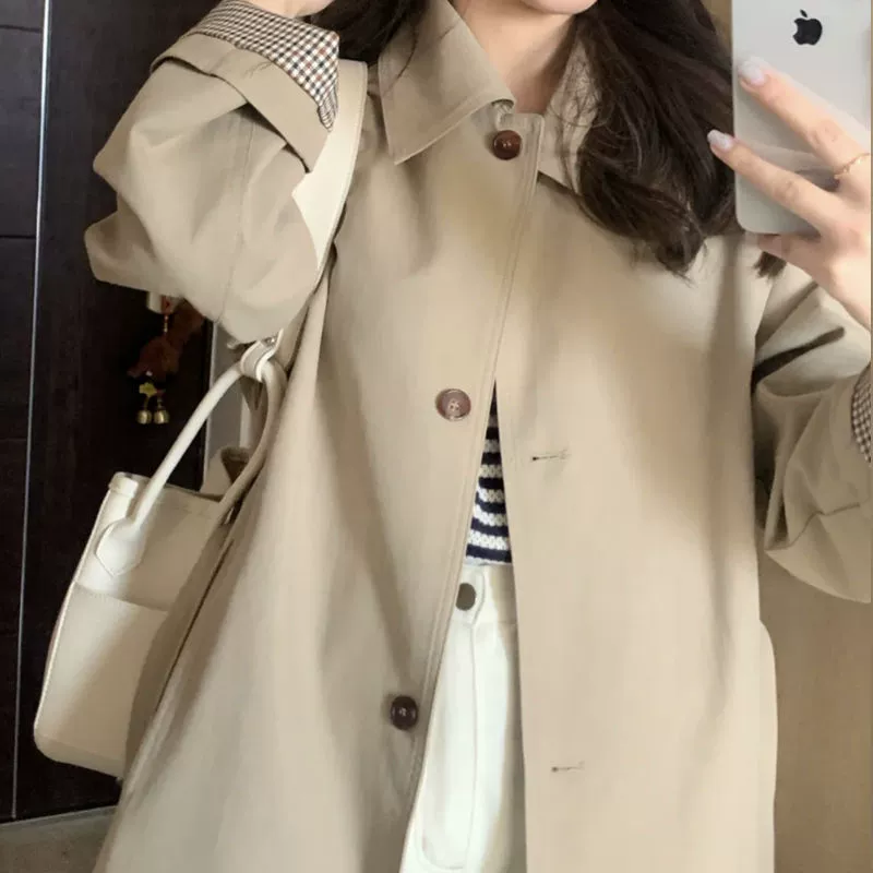 Autumn trench coat, khaki jacket, 2024 years, for teenagers, Korean style, British style, mid length, wholesale
