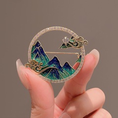 古風山河圖胸針小眾高檔滴油別針鏤空中國風氣質胸花衣飾配飾批發