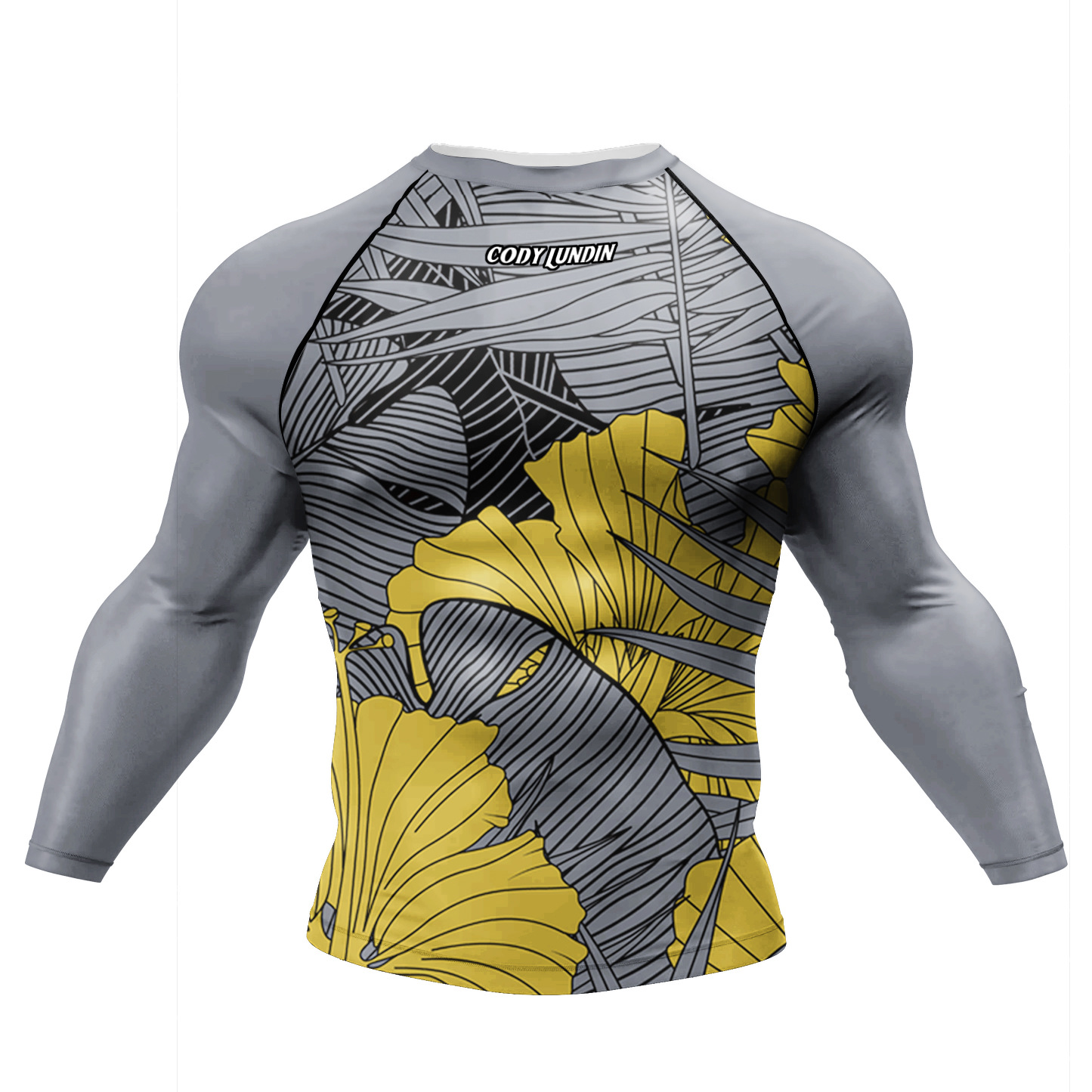 Nueva impresión digital de manga larga deportiva de secado rápido medias de entrenamiento de fitness camisa de fondo de otoño e invierno camiseta de running casual