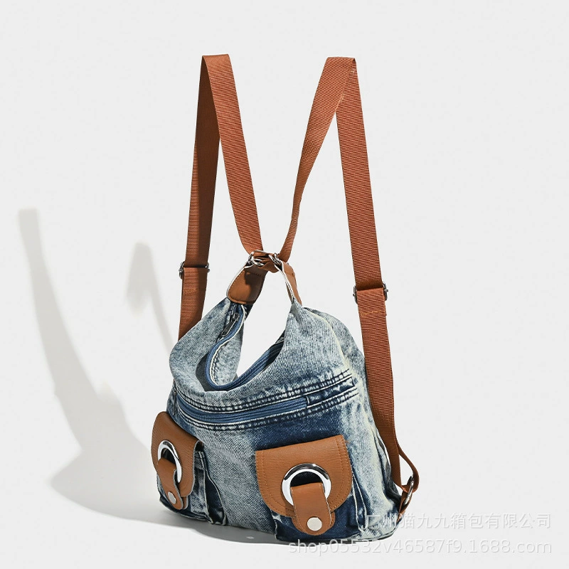 Denim capacious one-shoulder bag, universal backpack