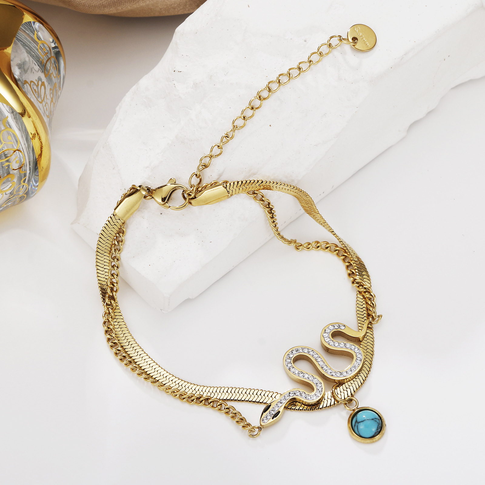 Simple Style Snake Stainless Steel Plating Inlay Rhinestones Bracelets 1 Piece