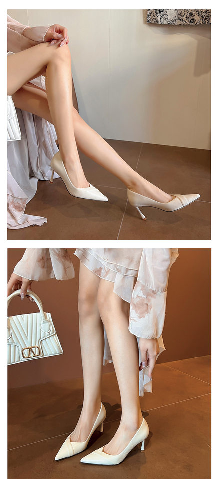 Giày cao gót nữ mũi nhọn gót nhọn 6–8 cm phong cách tối giản công sở — Màu kaki, Màu trắng be, Màu đen chi tiết 12