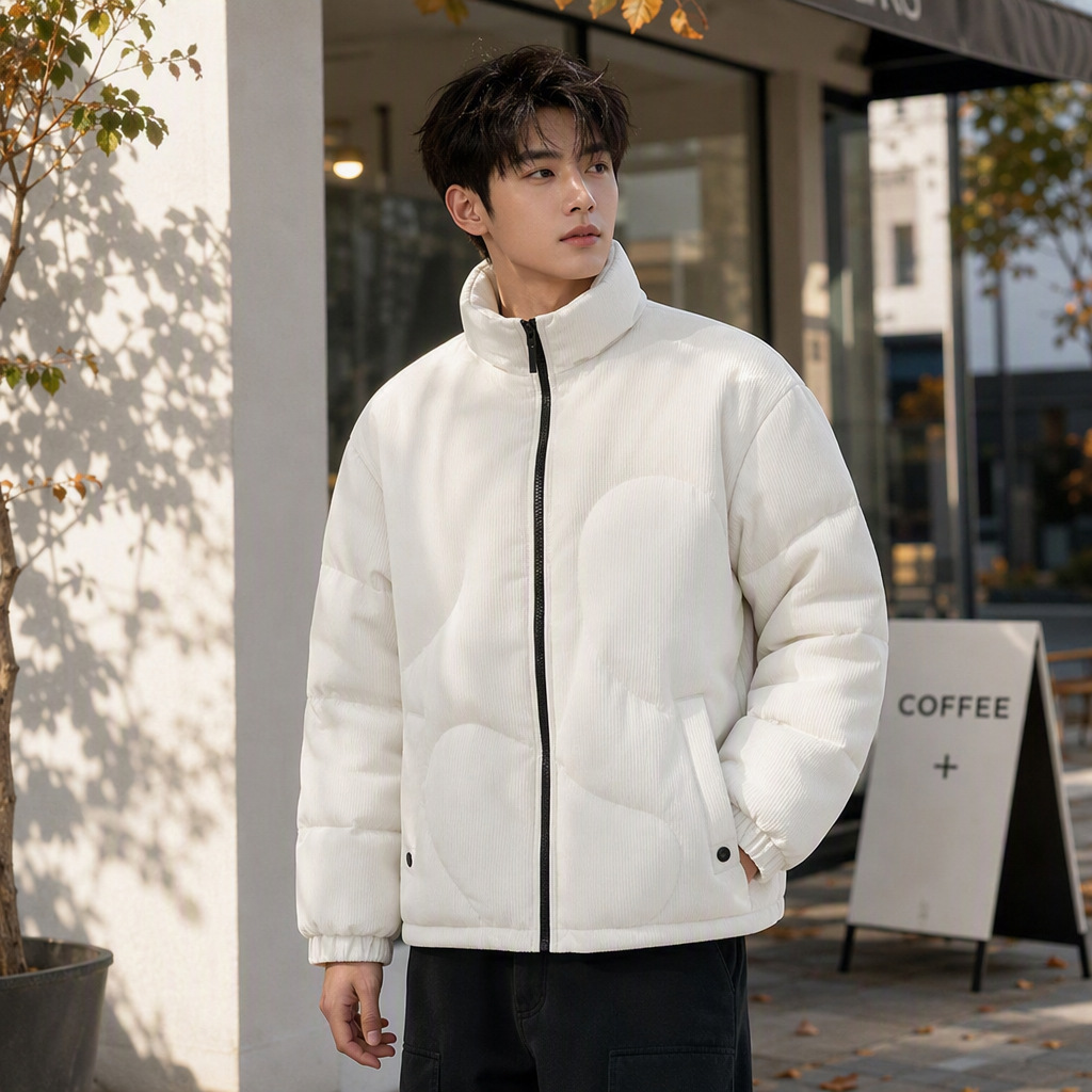 Chaqueta de plumón para hombre, chaqueta corta de plumón casual para hombre, cuello alto simple, viento deportivo, tesoro cálido