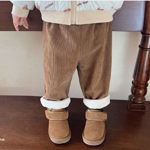 Children's lined casual pants for autumn and winter, featuring plush lining, suitable for both boys and girls, straight-leg design, warm and cozy, for kids' clothing.