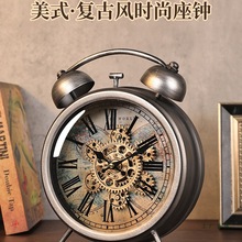 2025新款美式桌面复古齿轮座钟客厅时钟摆件高级摆台式机械台钟表