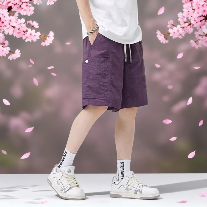 Summer Workwear Shorts for Men, Casual and Fashionable, Multi-Pocket, Large Size, Loose Fit, Sports Knee-Length Straight Pants