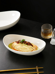 異形橢圓深盤元寶盤商用家用白色陶瓷涼麵碗酒店飯店專用盤子親戚