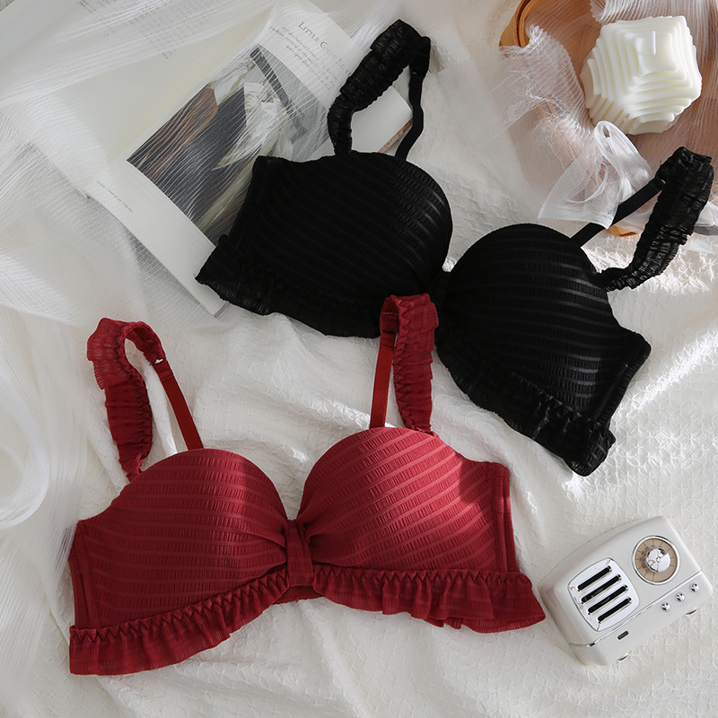 Sexy pequeño pecho empuja hacia arriba la taza no vacía sin anillo de acero anti-flacidez año de nacimiento boda ropa interior roja traje de sujetador femenino 58