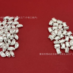999 Pure Silver Cartoon Baguette Cat Beads Cute Accessories Handmade DIY Braided Rope Accessories Bracelet Spacer Beads