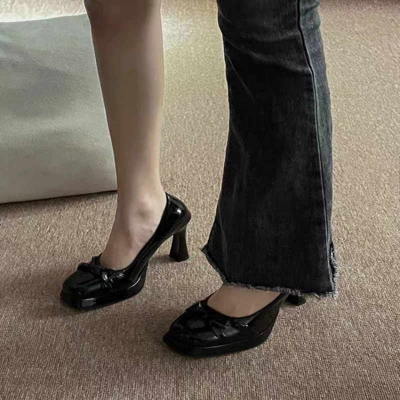 Сандалии больших размеров 41-42 для полных женщин, широкие туфли на высоком каблуке с круглым носком, летние туфли Мэри Джейн на толстом каблуке для осени