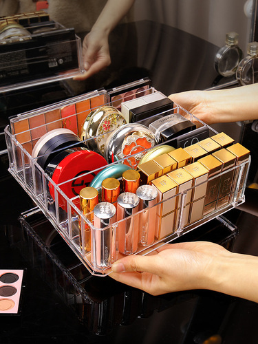 化妆品收纳盒透明粉饼口红眼影散粉收纳盒气垫香水多功能收纳盒