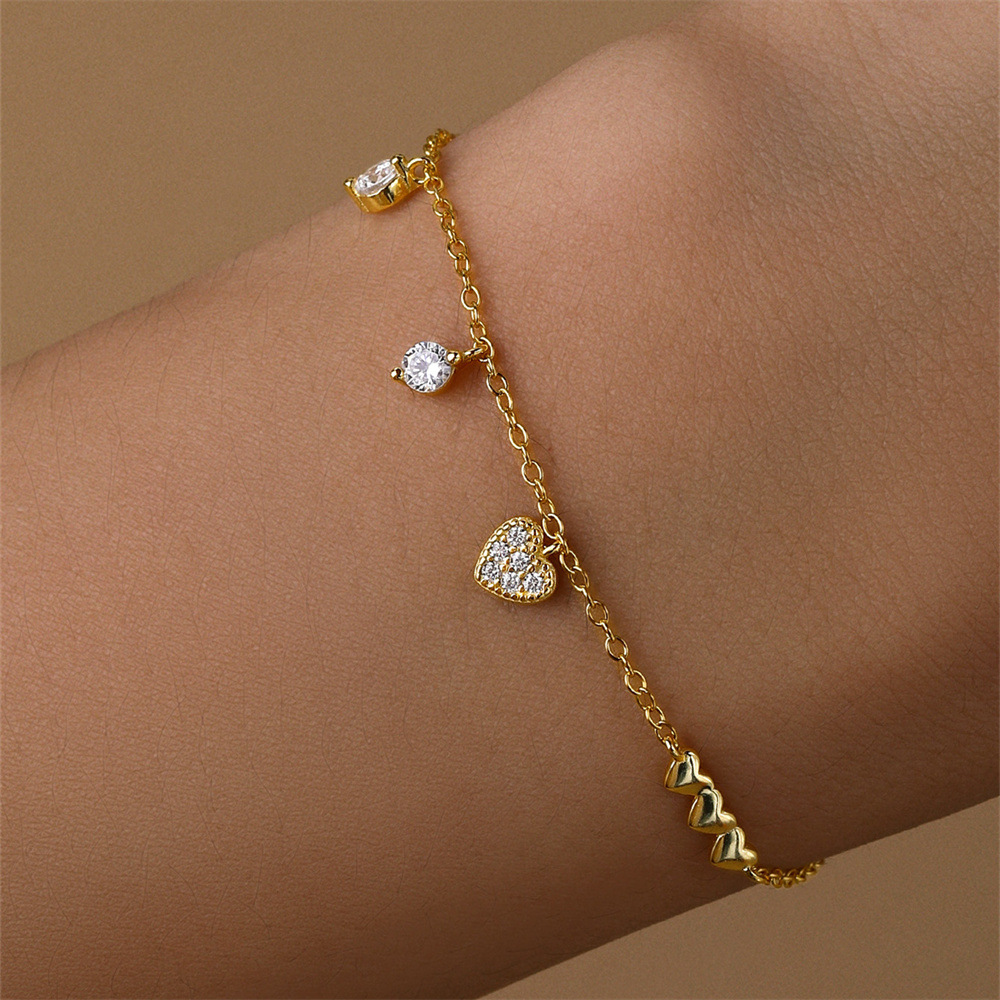 Zircon Inlay Material Multi Charms Bracelet, Bracelets Classification 925 Sterling Silver Cable Chain Multi Charms Bracelet Bracelets IG Style Simple Style