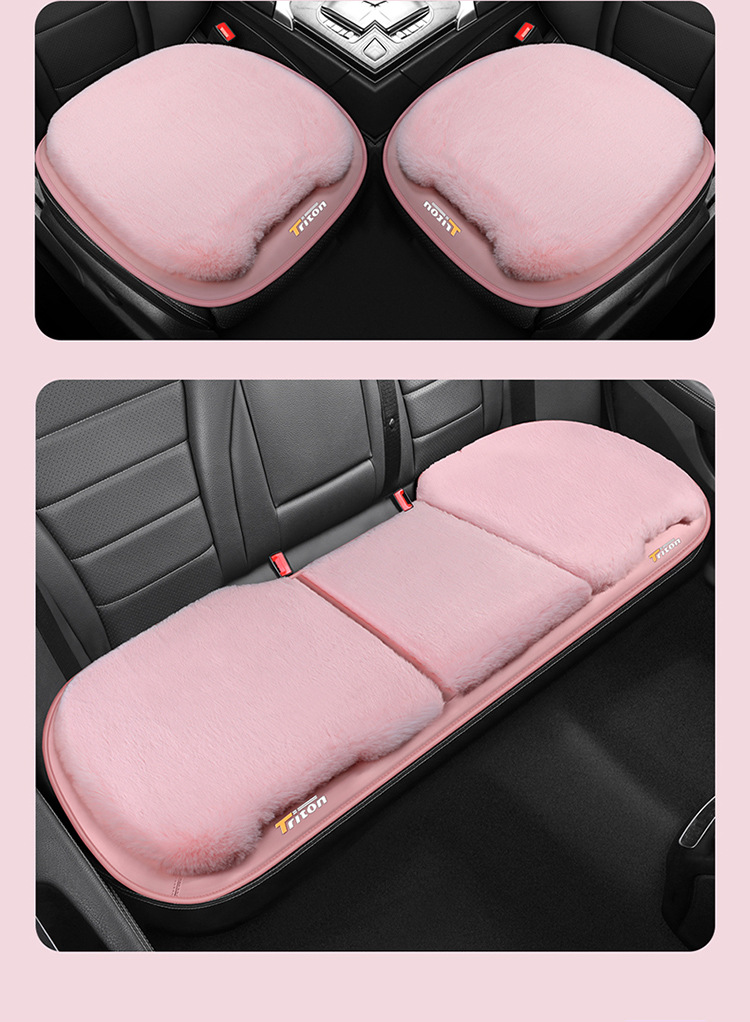 New Large Rabbit Fur Winter Plush Three-Piece Set Single Seat Butt Pad Warm Plush Free Bundled Car Mat Cross-Border