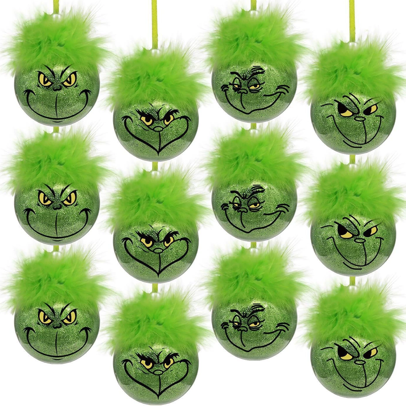 Домашние рождественские украшения: 12 милых зеленых елочных украшений, пушистых зеленых волос.