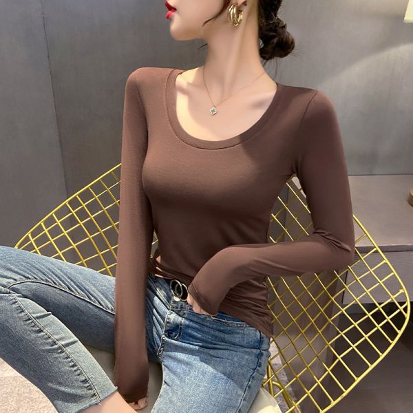 브라운[모달긴팔싱글라운드넥]