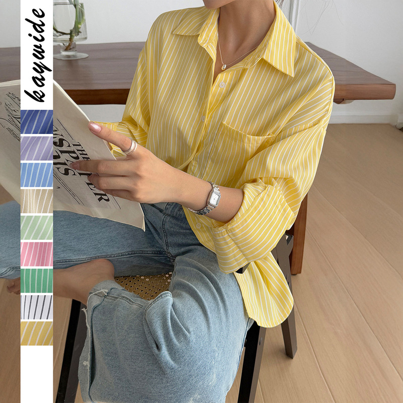 Di Yun European and American Casual Vacation Summer Striped Long-Sleeve Vest Shirt Women's Clothing 2025 Autumn and Winter Amazon Independent Site