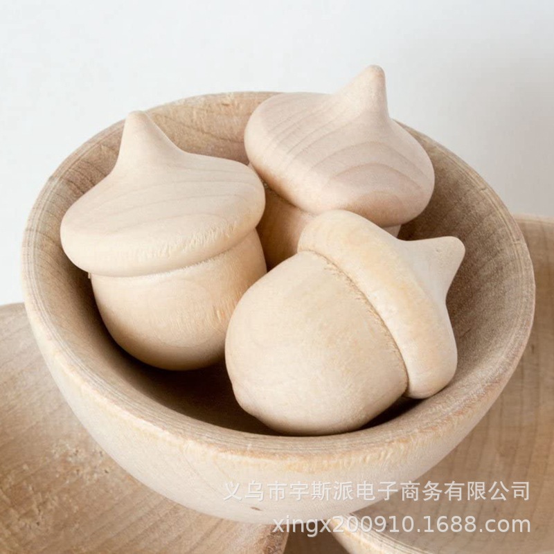 新款木质橡子计数和分类套件未抛光木质套装,含 20 个橡子 6 个碗