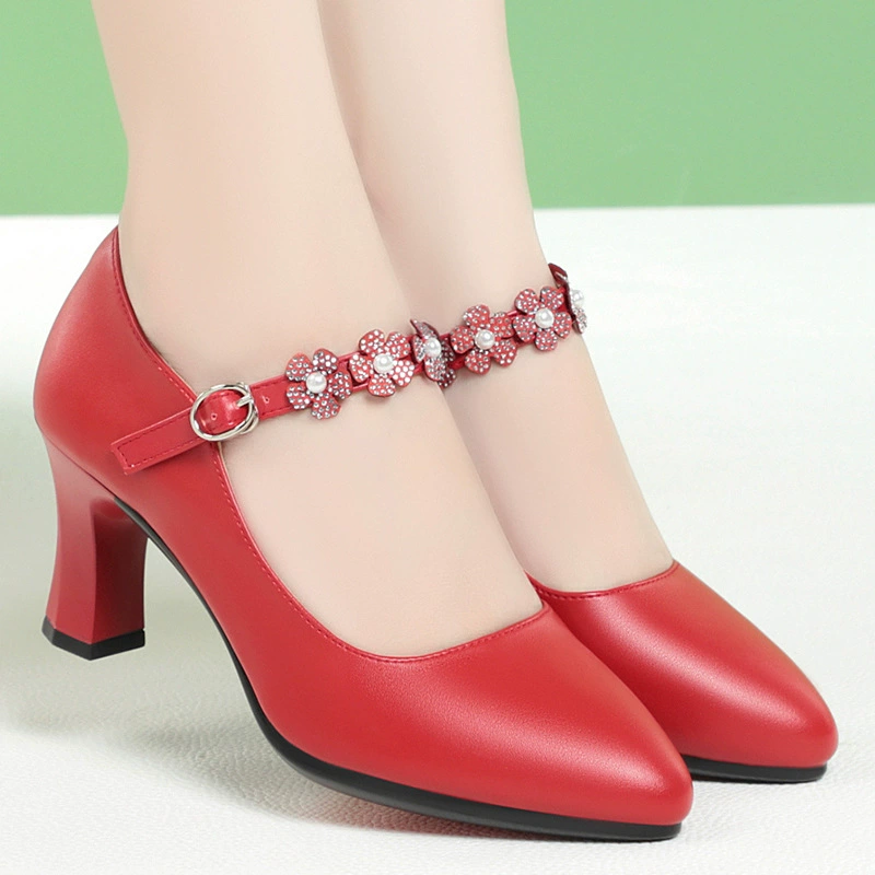 Обувь Cheongsam для подиума среднего и пожилого возраста, обувь для мам, обувь на толстом каблуке, женская обувь на высоком каблуке, обувь из мягкой кожи