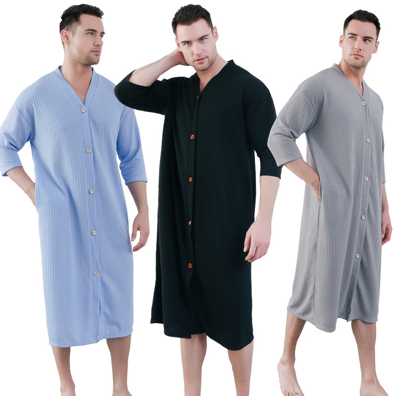 Amazon New Button Men's Nightgown Thin Extra Large Size Nightgown Bathrobe One-piece Pajamas Men's Home Clothes Amazon New Button Men's Nightgown Thin Extra Large Size Nightgown Bathrobe One-piece Pajamas Men's Home Clothes