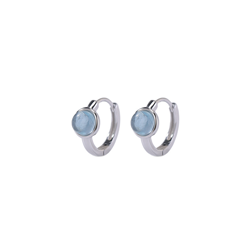 Bông tai bạc S925 hình tròn đính đá sapphire biển phong cách hình học — Một cặp