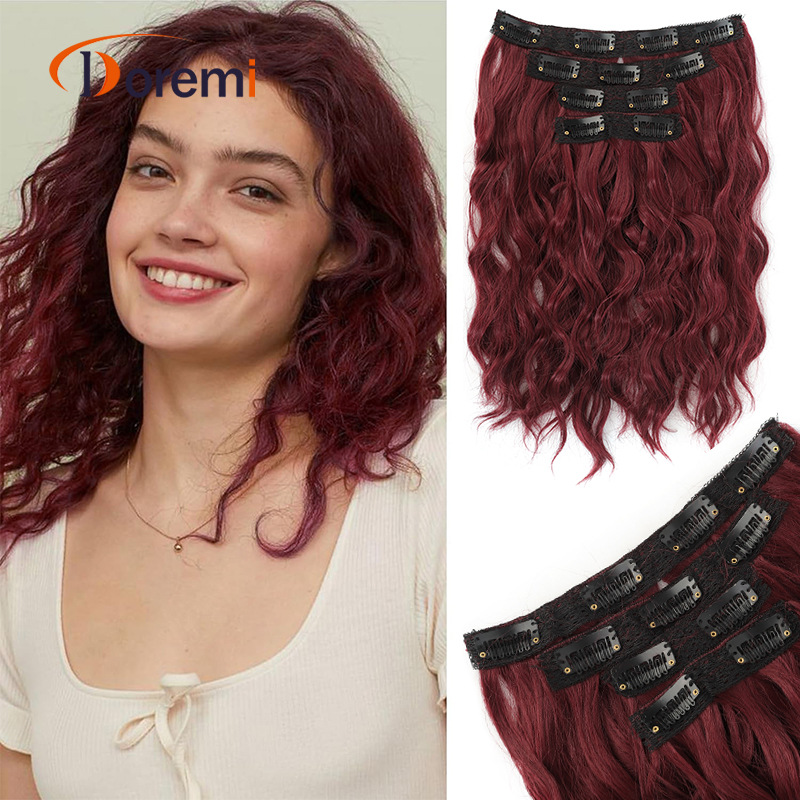 Extensii de păr scurte și crețe cu ondulații de apă, set de 4 bucăți, 30 cm și 130 g, extensii de păr sintetice pentru femei, perucă_voghion.com