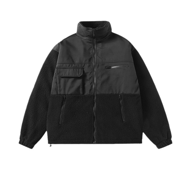 Fleece-Baumwollwattierte Jacke für Herren mit lockerem Stehkragen – Wärmende und lässige Fleece-Baumwollwattierte Jacke für Herren_voghion.com