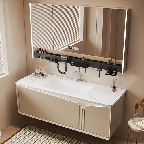 Corian Integrated Basin Bathroom Cabinet with Soft-Touch Rounded Edges – Washstand & Vanity Combo for Bathrooms, Including a Washbasin Cabinet