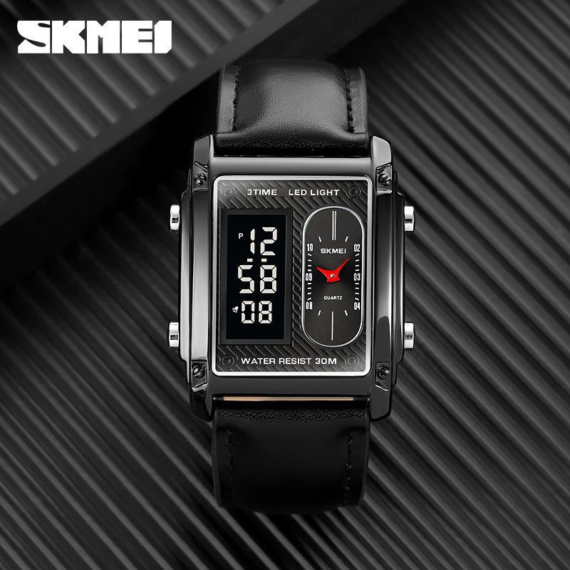 Skmei 1868 cuadrado doble pantalla reloj electrónico estudiante de los hombres impermeable correa de acero reloj negro Guerrero Correa reloj