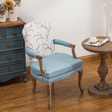 欧式家用书房椅子美式复古扶手餐椅咖啡厅实木休闲布艺书桌电脑g&