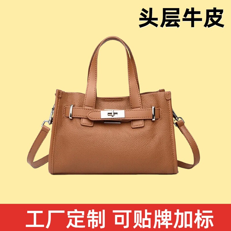 First-Layer Cowhide Platinum Women's Bag Single Shoulder Crossbody Women's Bag Fashionable Large Capacity Soft Leather Genuine Leather