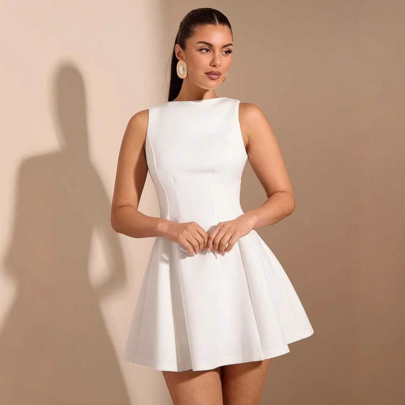 2025 Summer Tk Cross-Border Dress Solid Color A-Line Sleeveless Slim Elegant Tea Party Dress