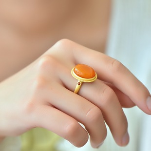 Hengding jewelry [925 silver inlaid old beeswax egg surface ring] bare stone 12*16mm