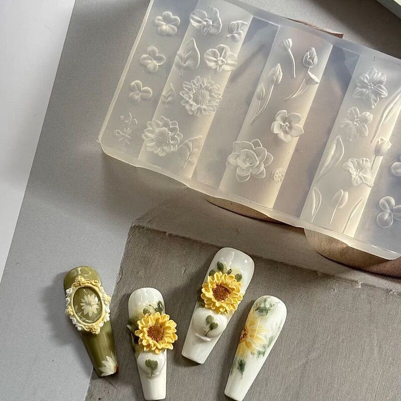 Nail Art Mold Flower Sunflower Lotus Lotus Pod Five-Petal Flower Silicone Mold Stereo Flower Decoration Nail Art Tool