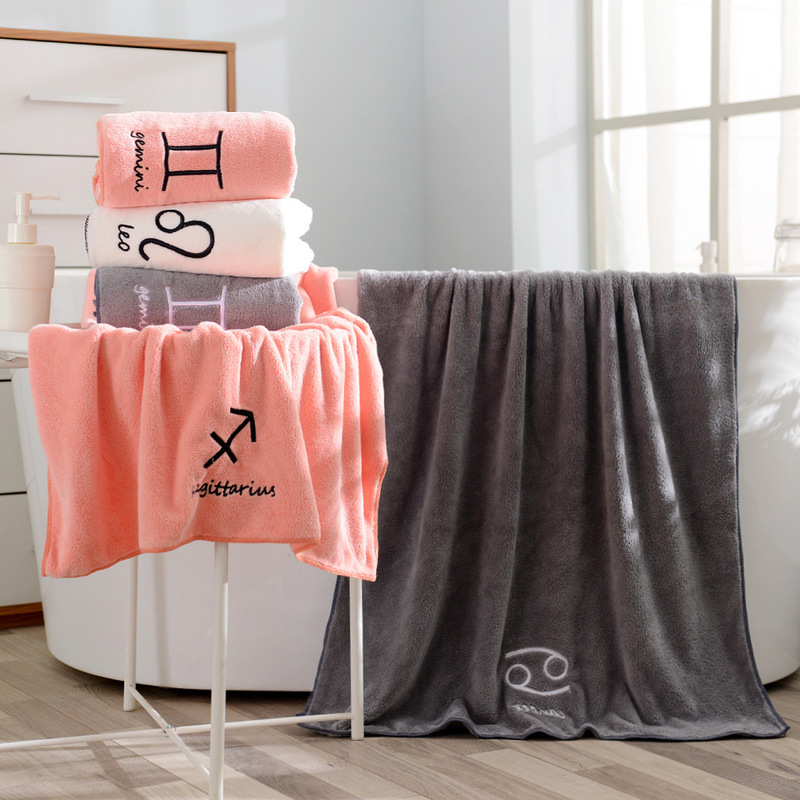 Wholesale coral fleece twelve constellation towel bath towel suit soft couple towel absorbent thick mother and child towel