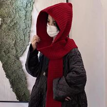 新款帽子围巾一体秋冬季加厚保暖巴拉克拉法毛线帽女韩围巾针织帽