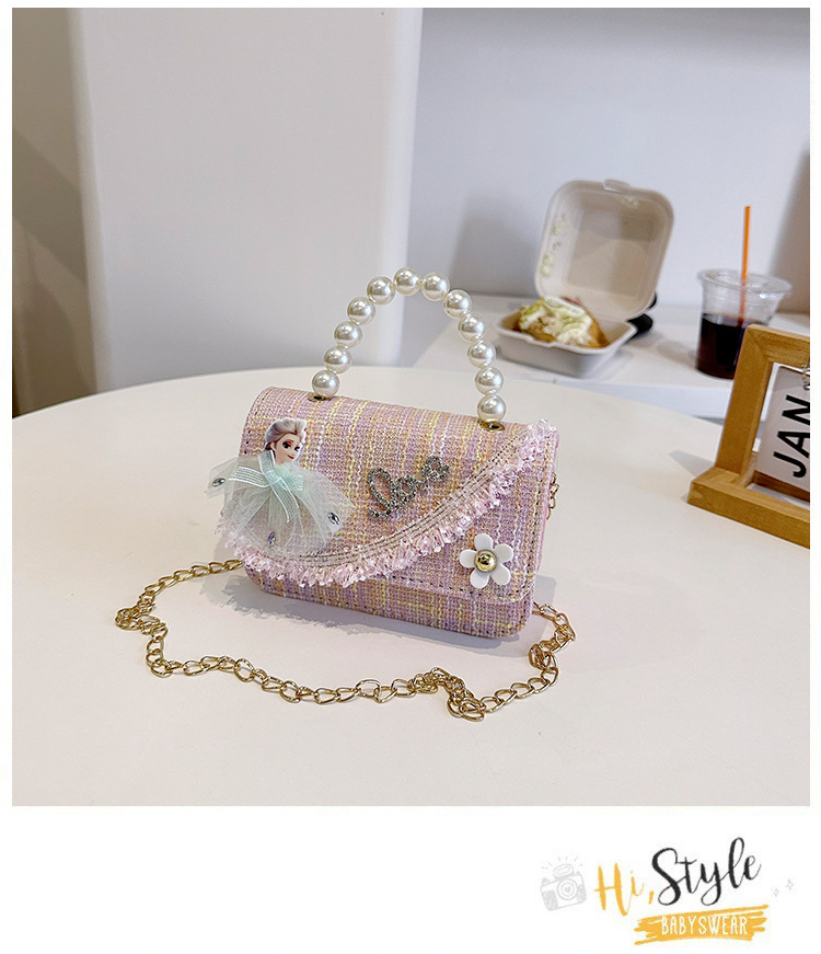 2025 nuevos niños de dibujos animados portátiles inclinados para proteger pequeños vientos de princesa de dibujos animados inclinados bolsos de perlas