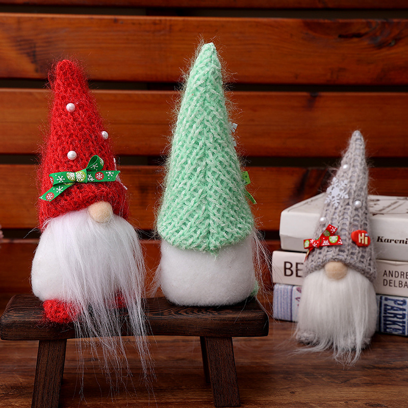 Cross-border Christmas decorations knitted hat dwarf Rudolph doll standing doll window decoration Christmas limited edition