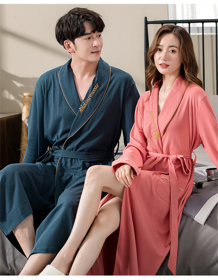 GraceChic GraceChic Cotton Couple Bathrobe For Women, Long Sleeve, Spring Autumn, Plus Size, Loose Fit, Men's Bathrobe, European And_voghion.com