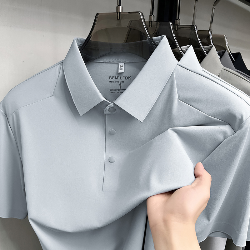 10A Antibacterial Nylon Seamless Ice Silk Polo Shirt Men's 2026 Summer New Style Lapel Short-Sleeved Breathable Men's T-Shirt