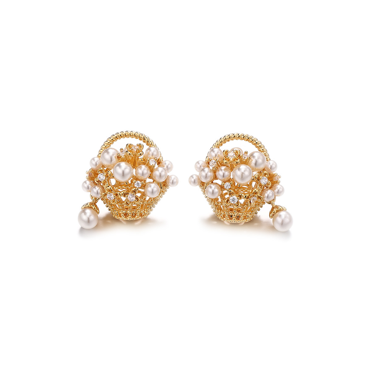Europa y América retro estilo francés de alto nivel de nicho de diseño de viaje universal zircon perla canasta pendientes para mujeres image 6