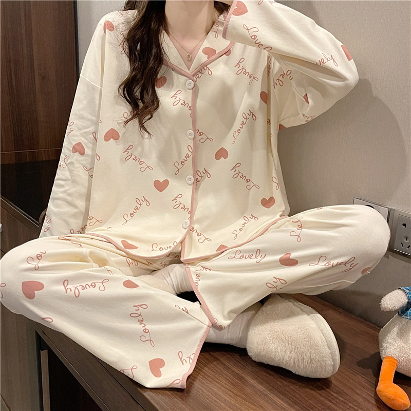 Spring and Autumn New Pajamas Women's Cardigan Long Sleeve Sweet Chanel Casual Cute Girl Student Home Clothes Two-piece Set