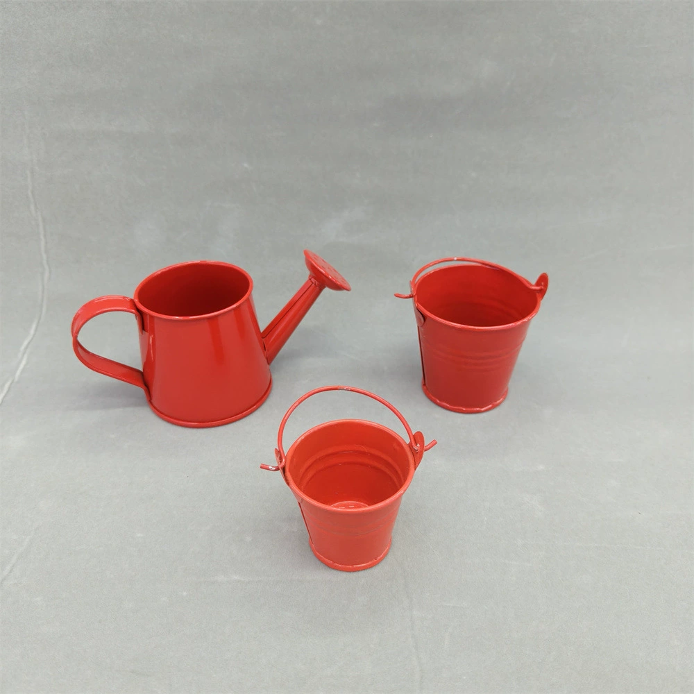 В наличии Красное мини-Оловянное ведро Пасторальный оловянный мясистый цветочный горшок Креативное ведро для чайника Цветочный горшок мясистое растение в горшке