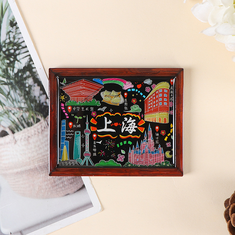 木製冷蔵庫マグネット カスタムメイド クリエイティブ マグネット式 文化的・創造的なDIY 上海観光名所 エポキシ樹脂製お土産グッズ