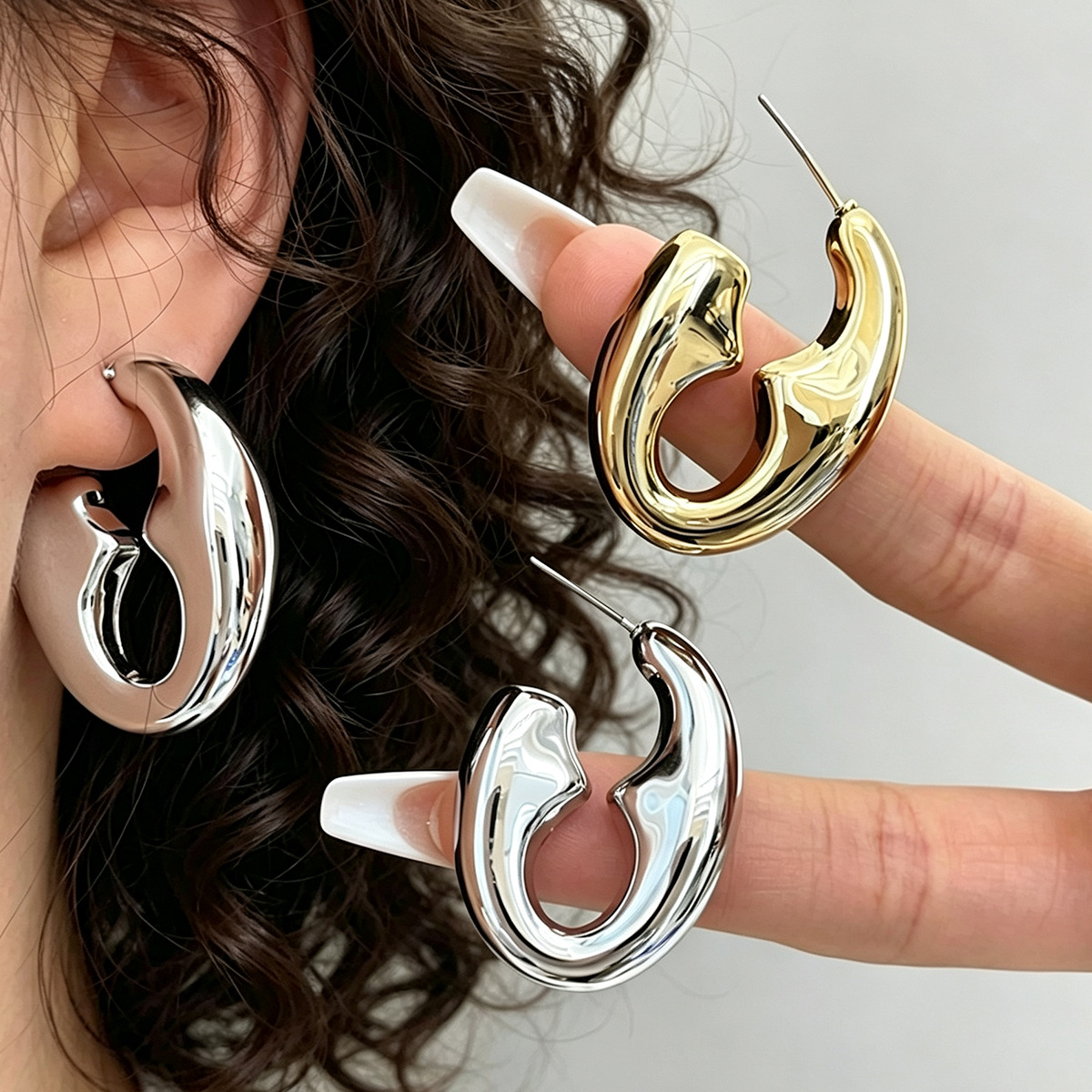 Cross-Border European and American New Trendy Earrings, Acrylic Niche Exaggerated Minimalist Style Earrings, C-Shaped Fashionable Geometric Ear Studs