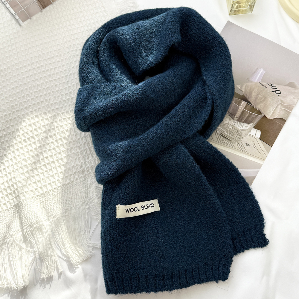 韩系氛围感纯色针织毛线围巾女秋冬季仿羊绒冬天保暖小围脖男批发