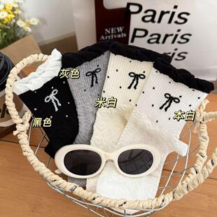 Spring and Summer New Arrival Bow Embossed Bubble Mouth Cyber Celebrity Mid-Tube Lace Pile Stocking Student Ins Socks