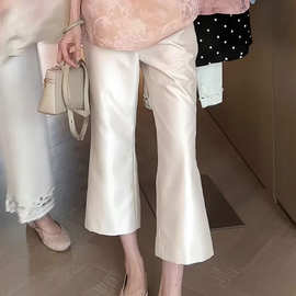 高级感新中式白色缎面七分裤子女2026夏季新款简约百搭显瘦直筒裤